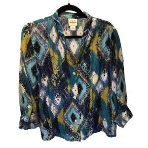 Ruby Rd. Favorites, Peacock Blue, Sheer button top, women 14